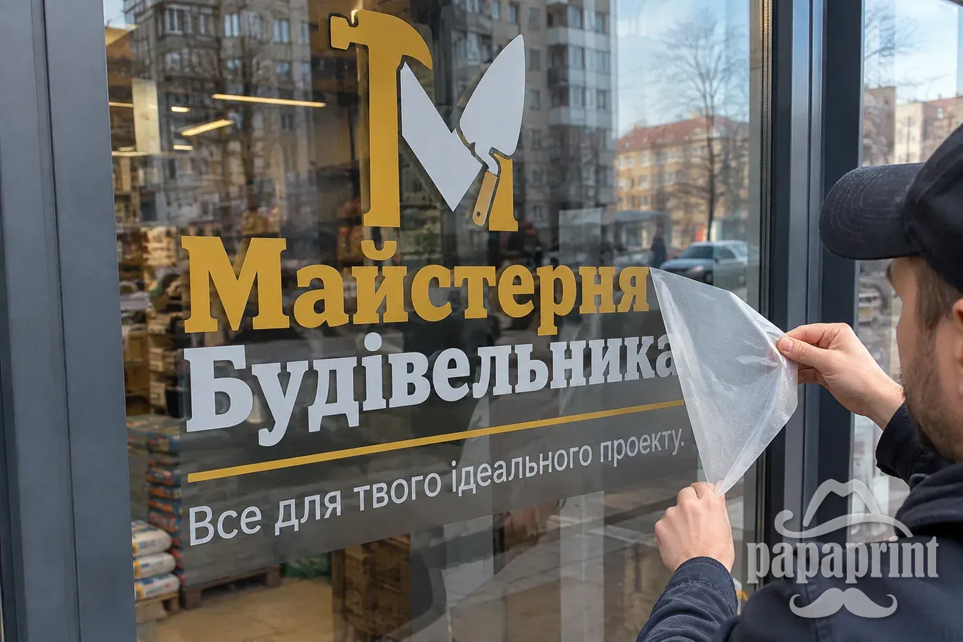 Поклейка вырезанных из плёнки букв на витрину