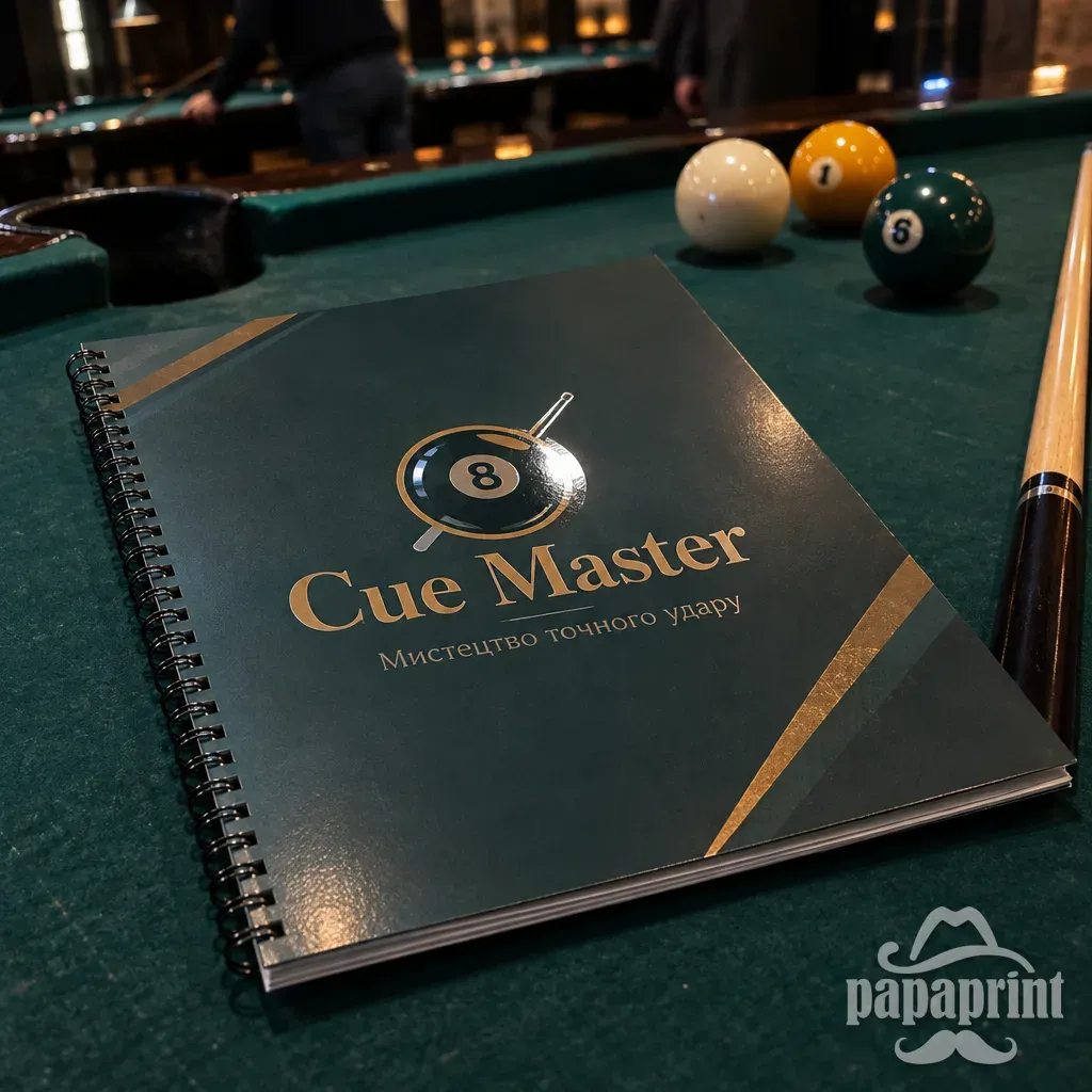 Лукбук Cue Master від PapaPrint: на пружині з УФ-лаком на столі