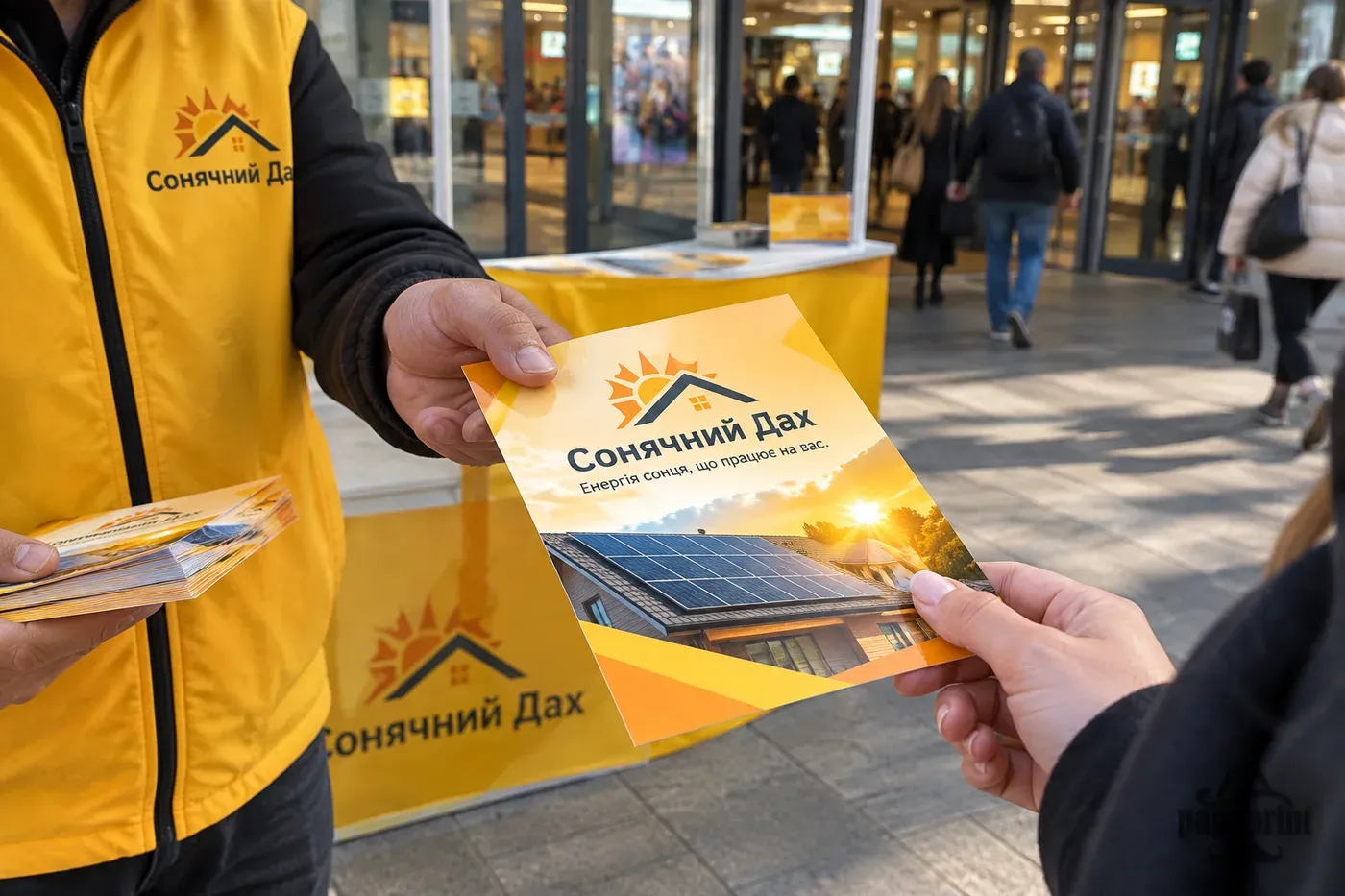 Рекламна листівка А5 Сонячний Дах в руці промоутера