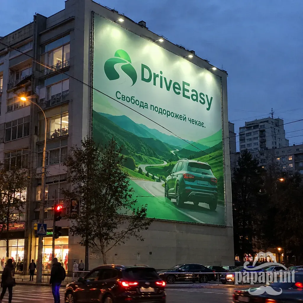 Брандмауер DriveEasy на каркасі ТЦ, вечір