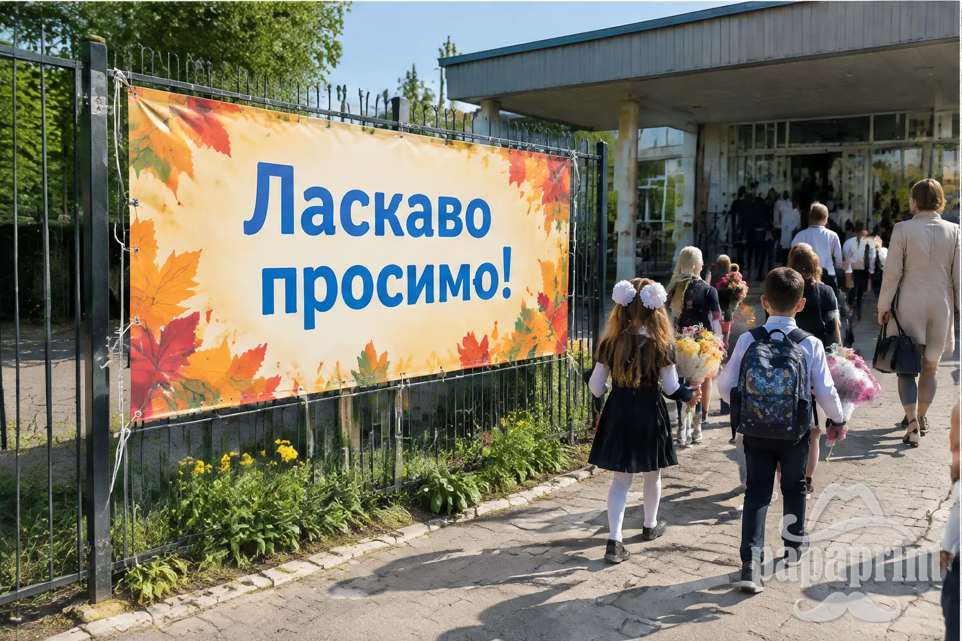Банер для школи на 1 вересня на огорожі біля входу