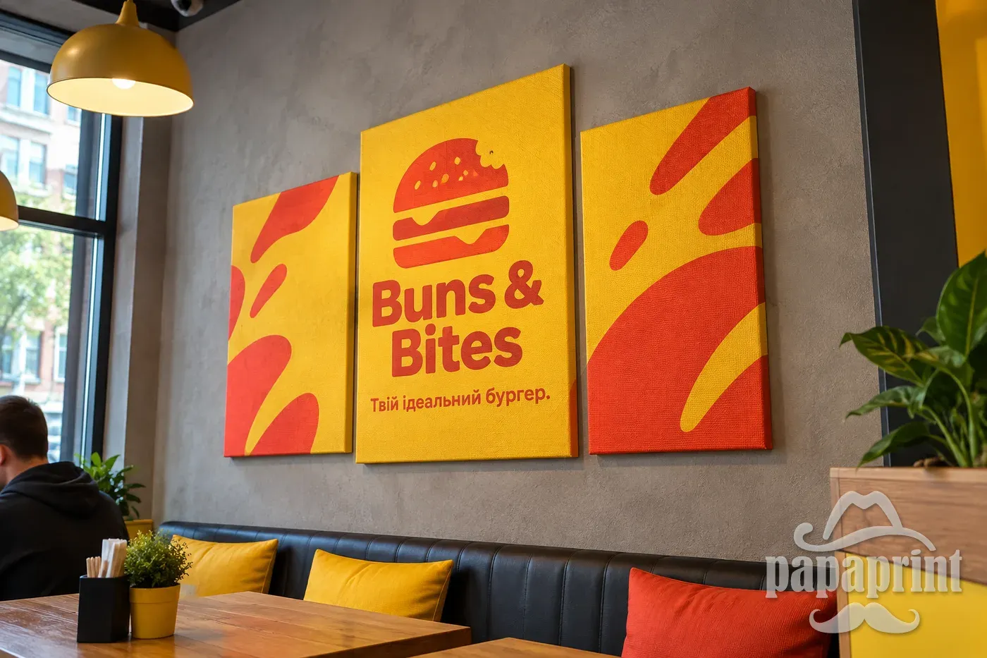 Модульна картина PapaPrint для Buns & Bites: яскраві полотна в інтер'єрі бургерної