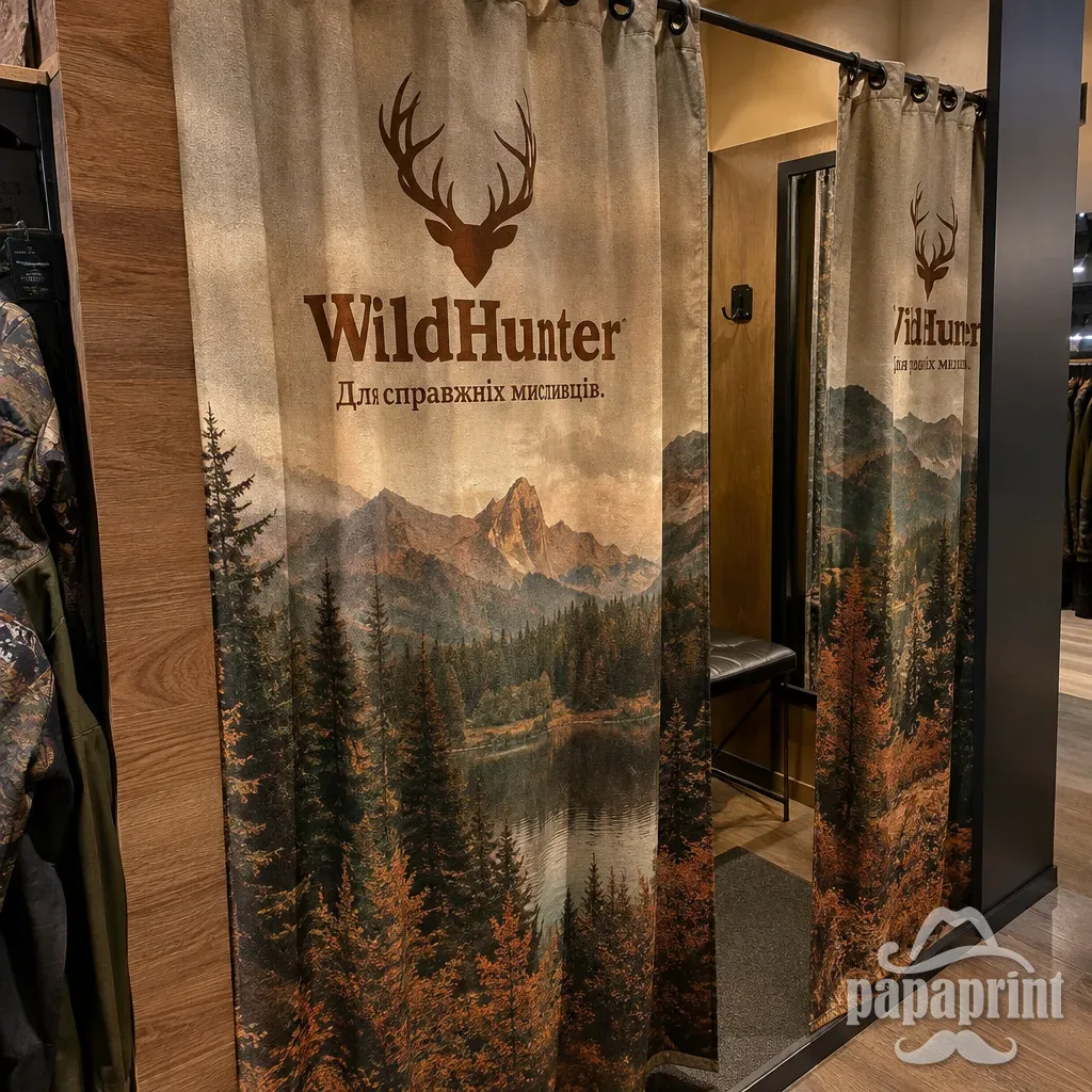 Широкоформатний друк на блекаут-тканині для магазину WildHunter