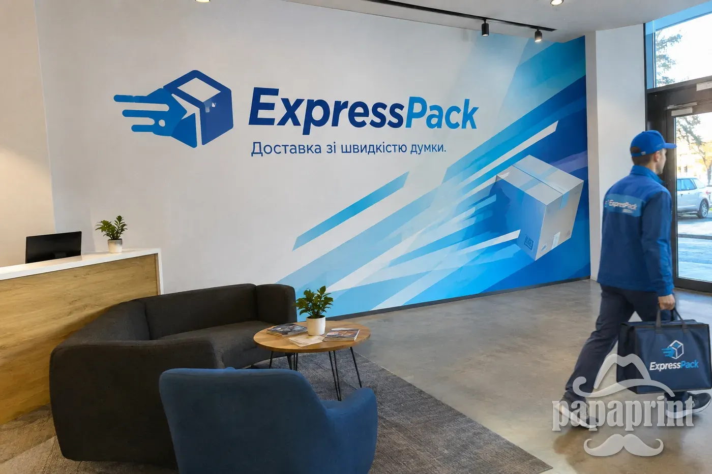 Брендовані фотошпалери ExpressPack у офісі, якісні та безшовні