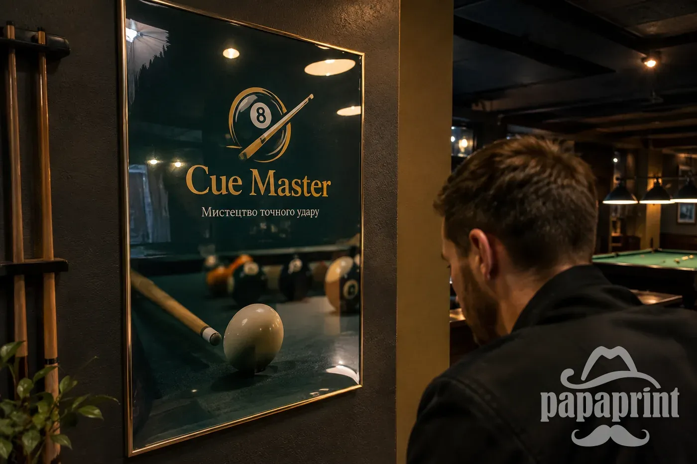 Глянцеве гаряче ламінування постера Cue Master для більярдного клубу
