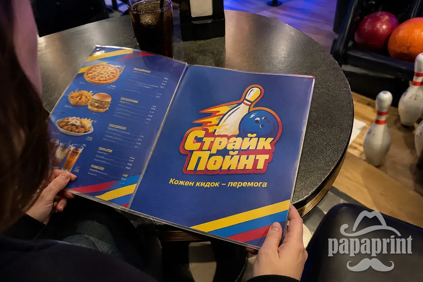 Матове гаряче ламінування меню Страйк Пойнт для боулінг-центру