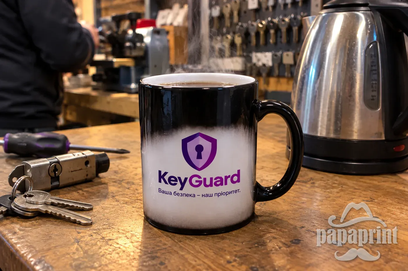 Кружка-хамелеон KeyGuard з логотипом, що проявляється, в майстерні