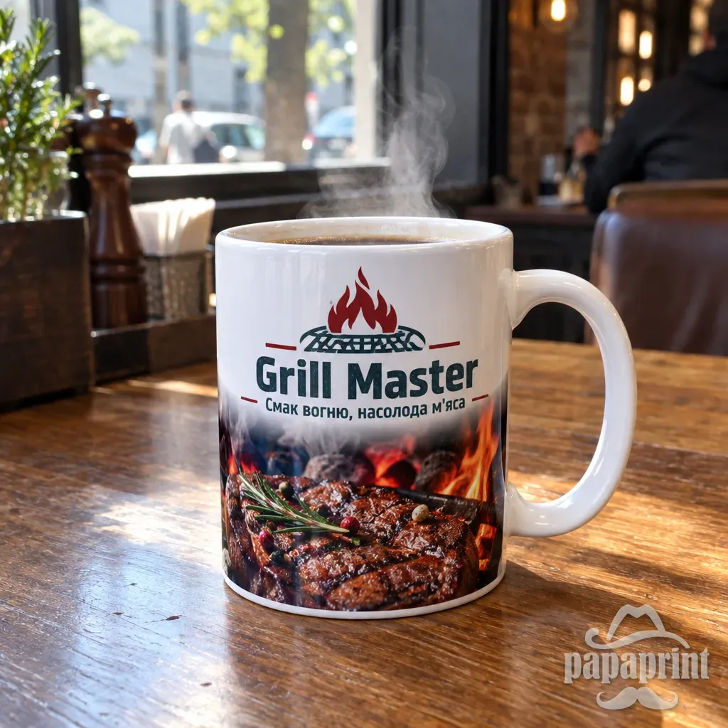 Біла керамічна кружка Grill Master з повнокольоровим принтом