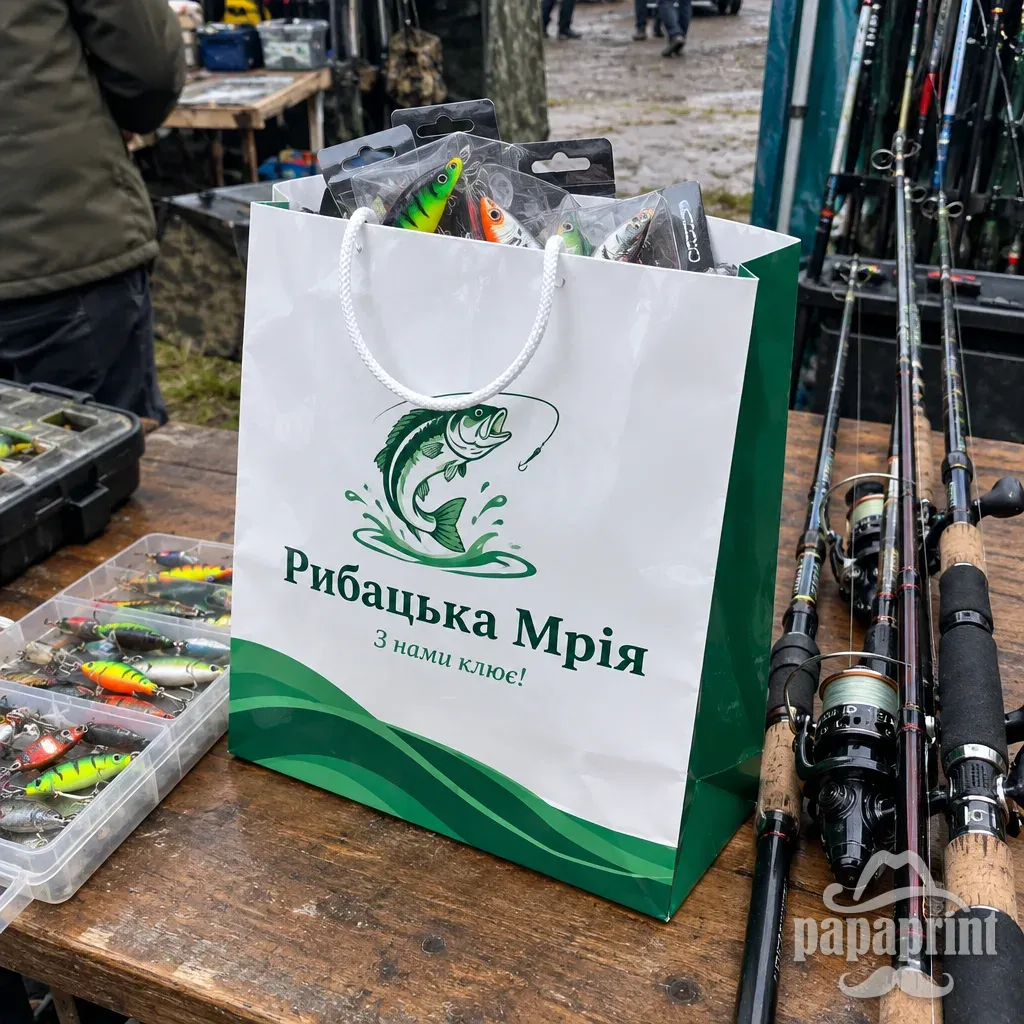 Ламінований пакет 'Рибацька Мрія' з покупками на ринку