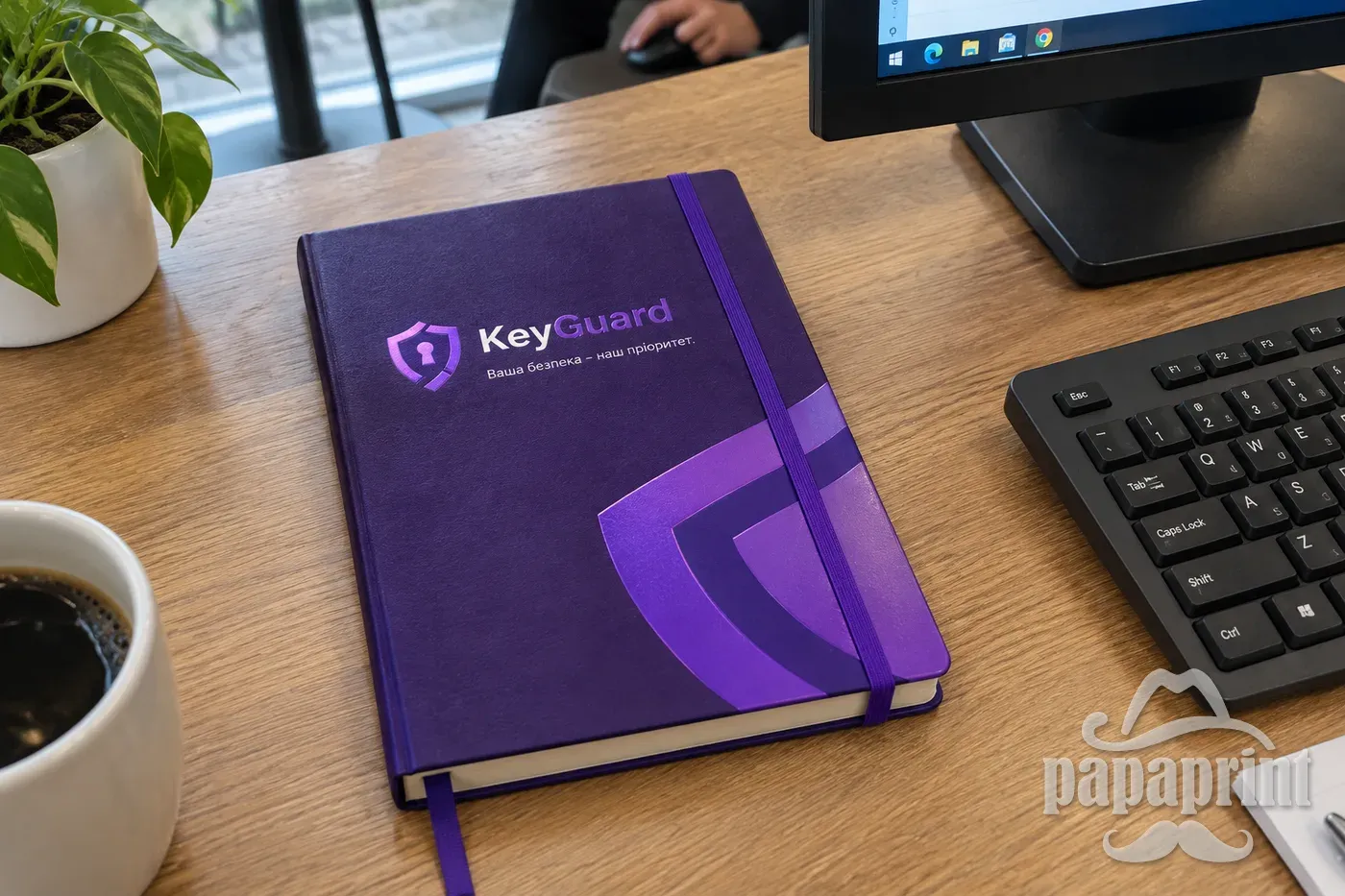 Корпоративний щоденник KeyGuard на столі, УФ-друк, тиснення