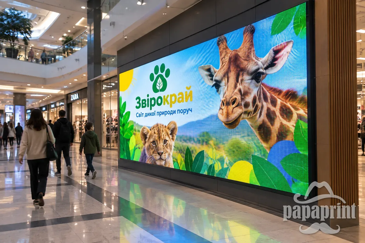 Внутрішній LED-екран Звірокрай в атріумі ТРЦ