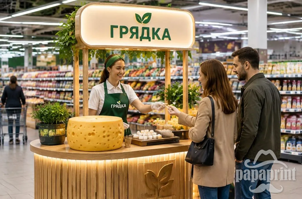 Концепт: остров дегустаций с акриловой шапкой и объемным сыром