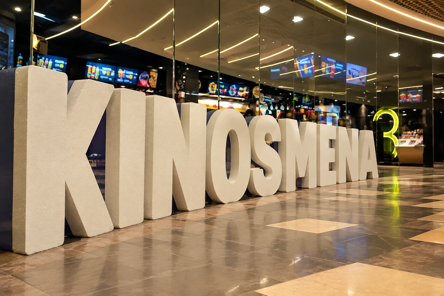 Логотип з пінопласту KINOSMENA в інтер’єрі