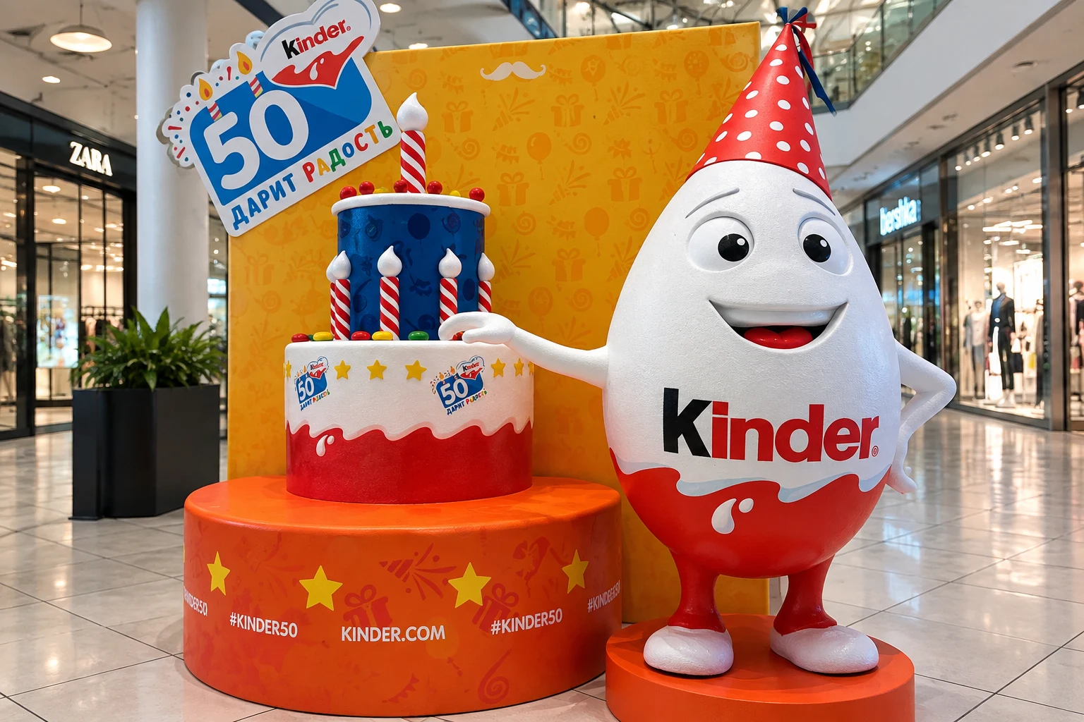 Пінопластова промо-фігура Kinder з тортом у ТЦ