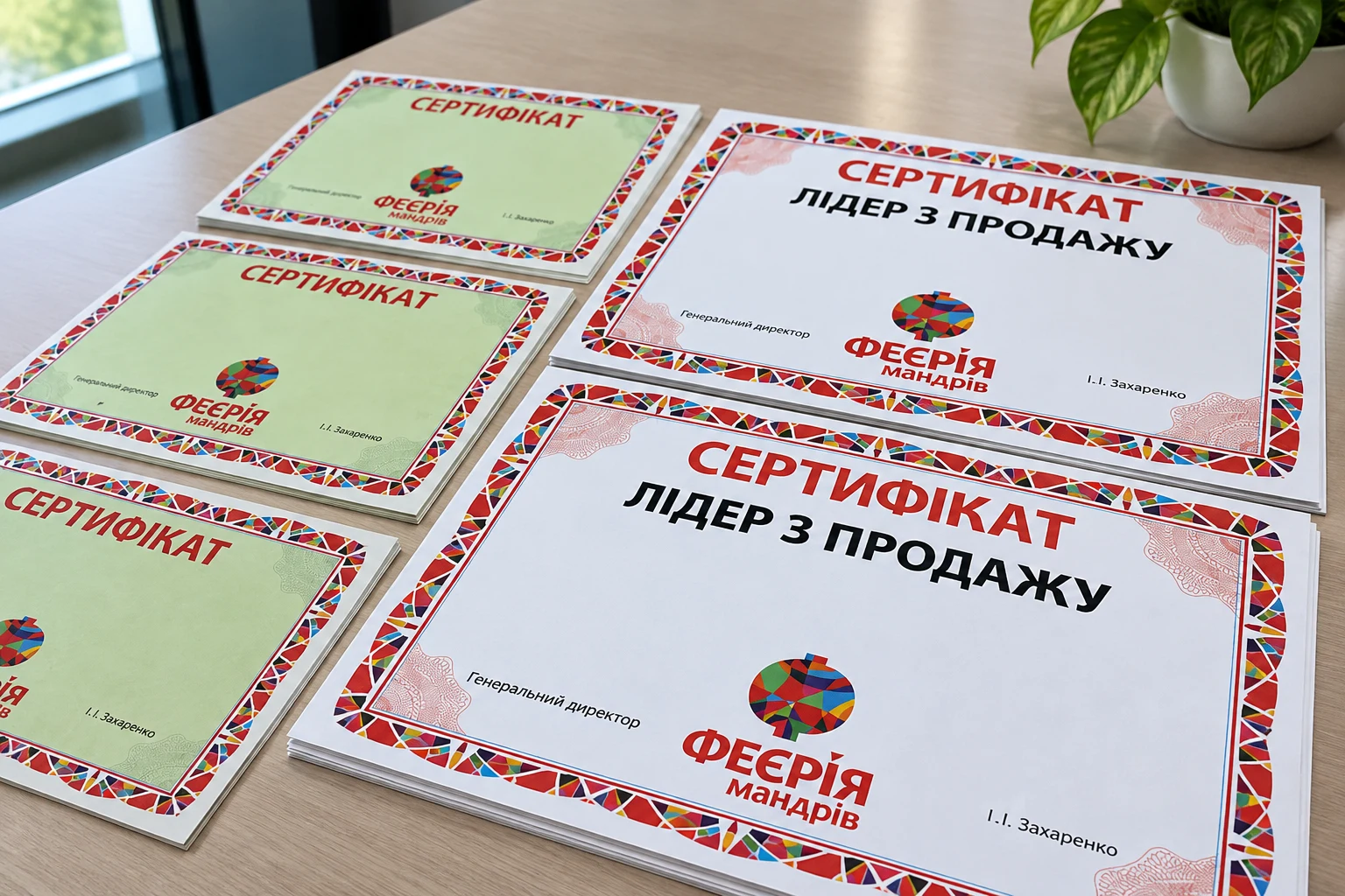 Сертифікати з декоративною рамкою та логотипом