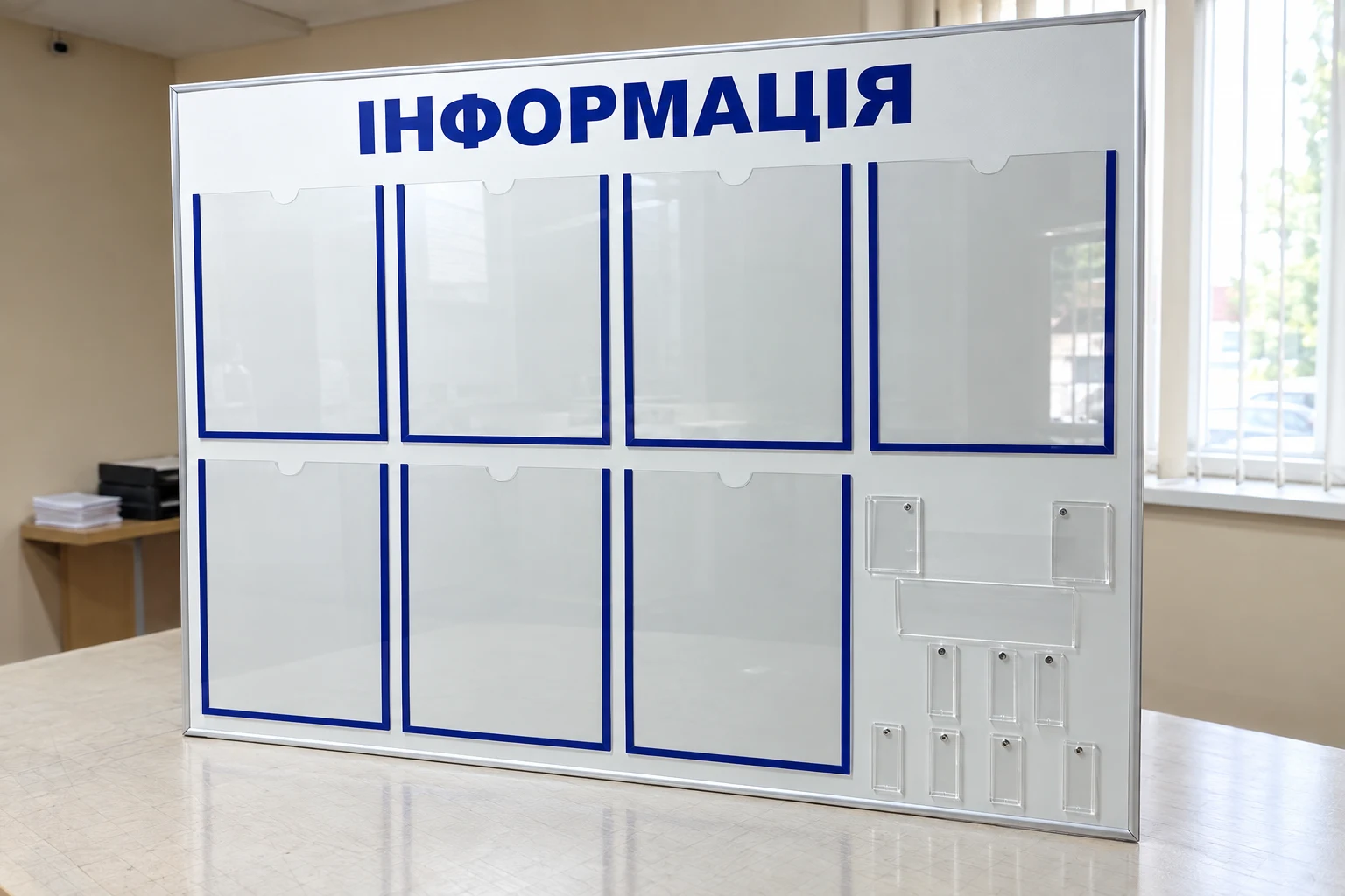 Інфо-стенд з прозорими кишенями та написом «ІНФОРМАЦІЯ»