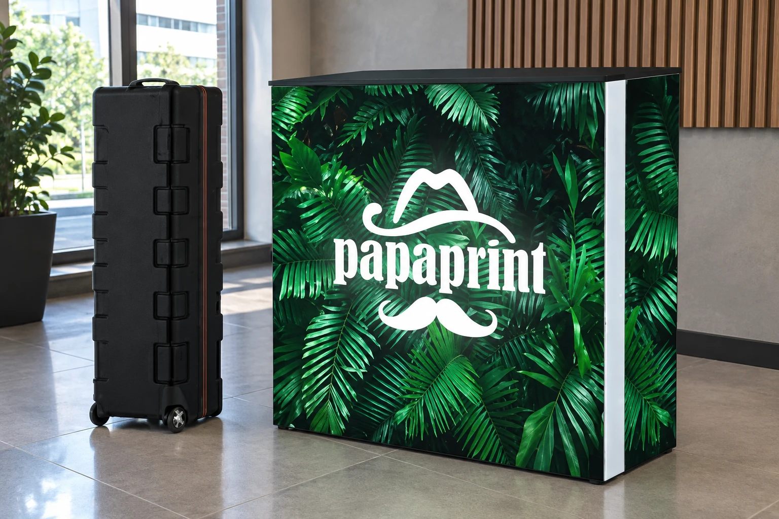 Мобільний лайтбокс 365x250 з друком Papaprint, студійний рендер