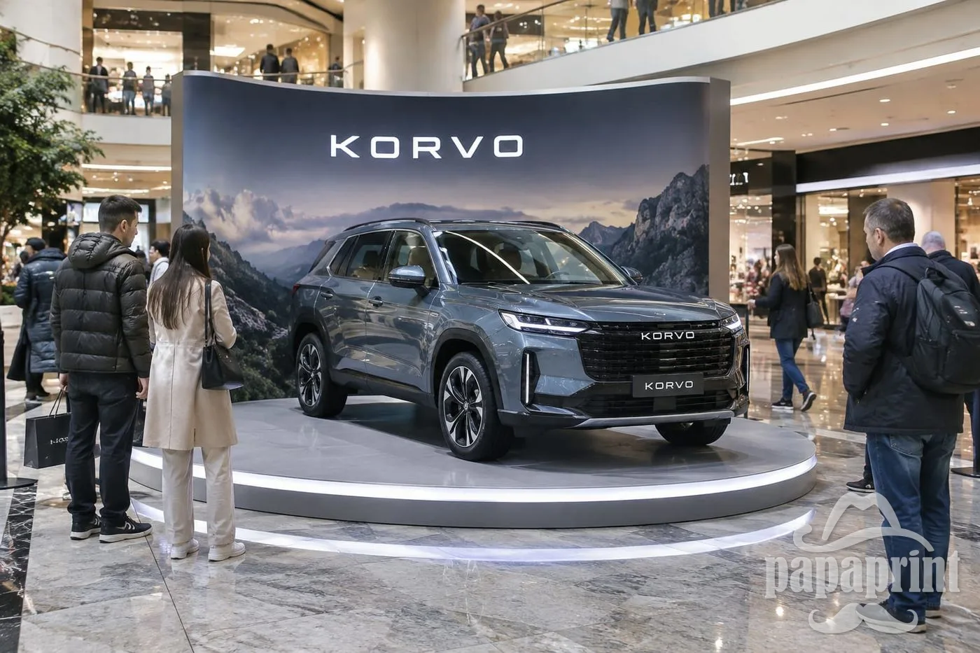 Концепт: Авто на подиуме с подсветкой в атриуме ТРЦ