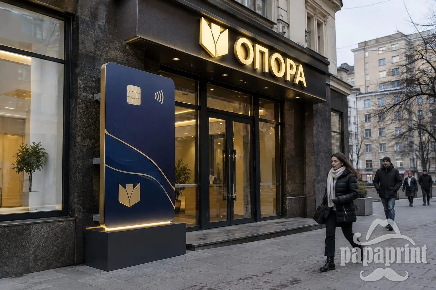 Концепт: Об'ємна банківська картка біля відділення