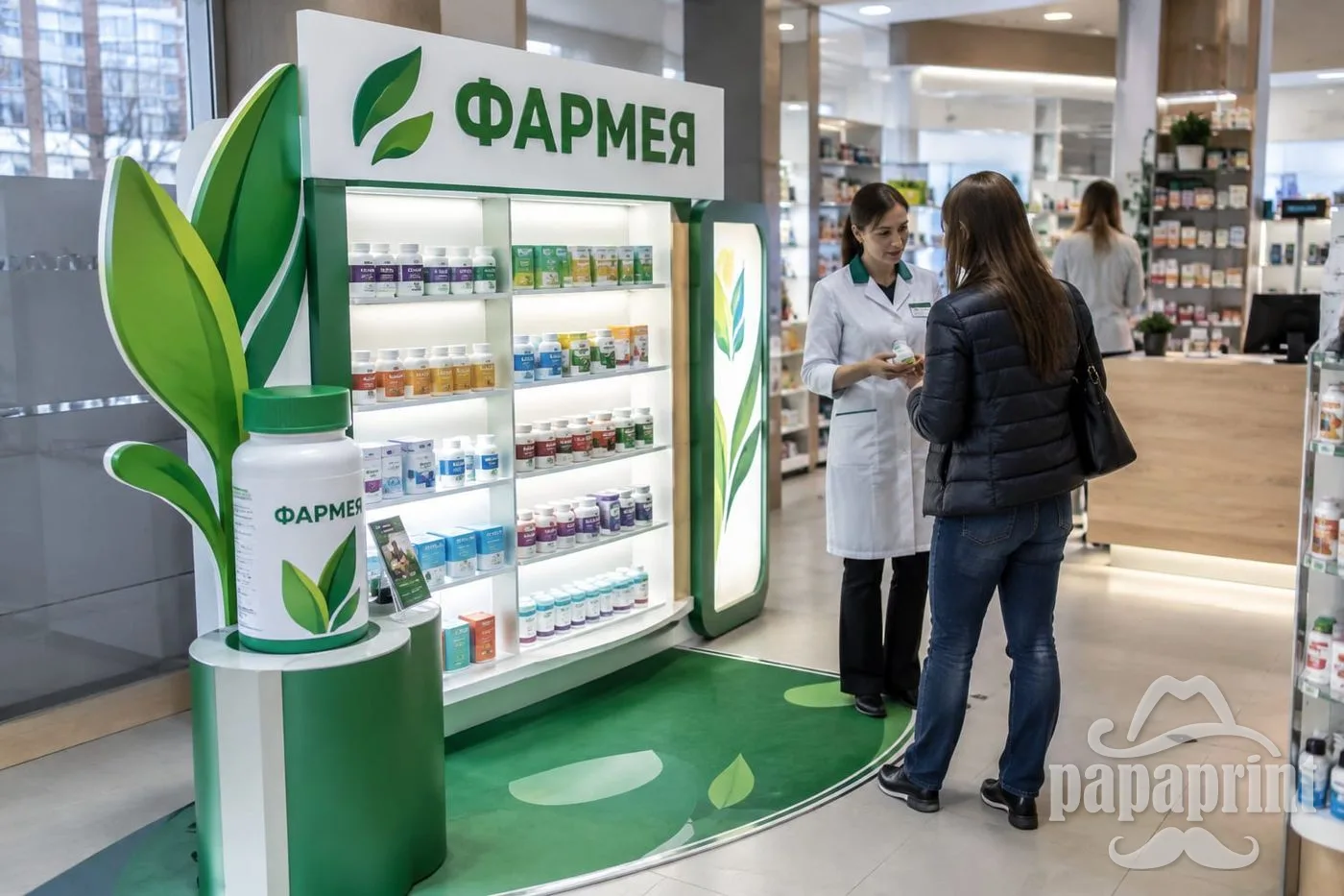 Концепт: Промостійка з підсвіткою в аптеці