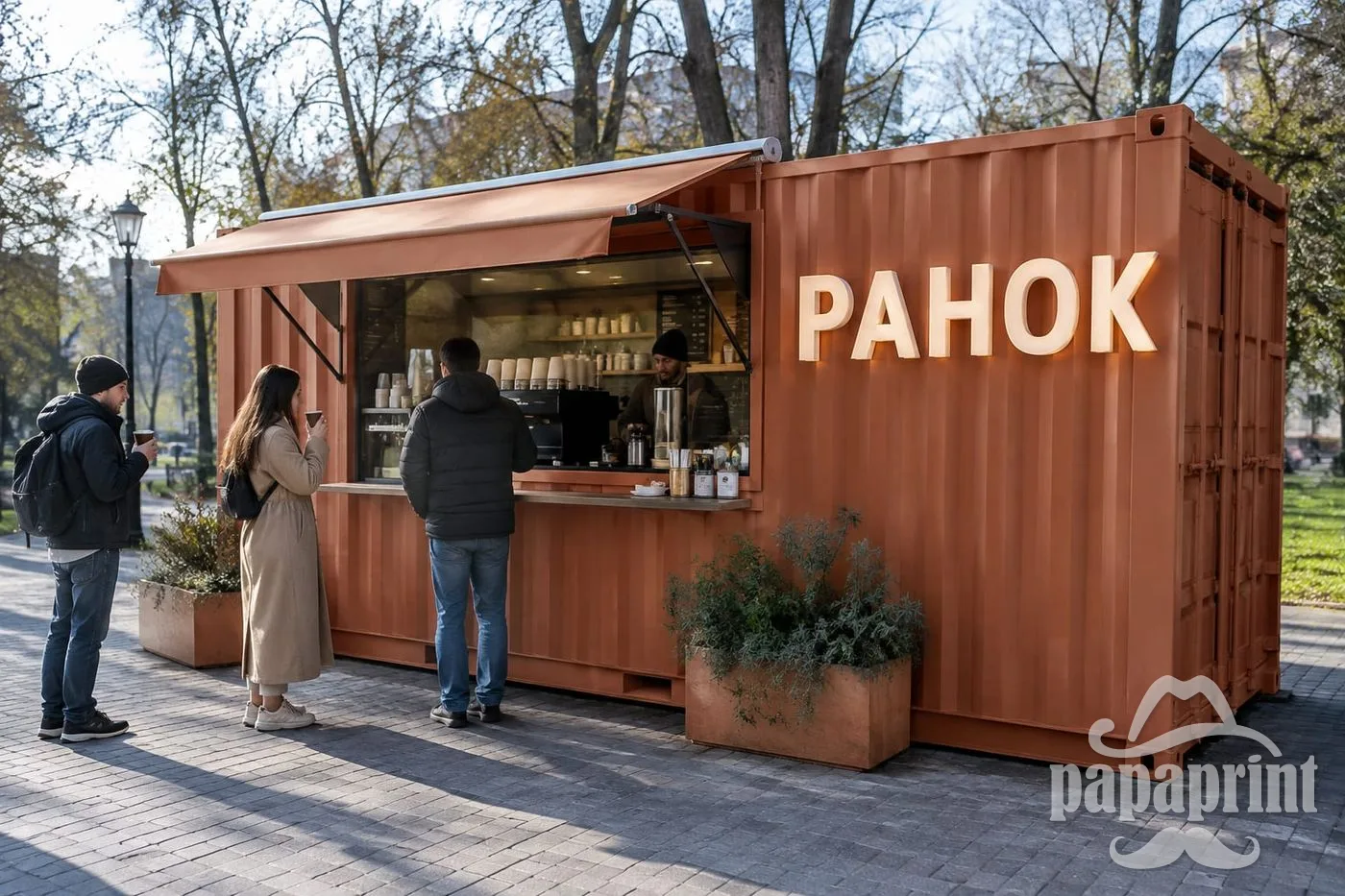 Концепт: Кавовий кіоск з контейнера в парку